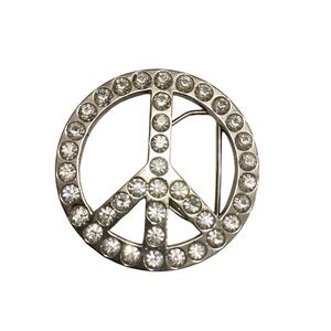 Men Women Peace Sign Belt Buckle Symbol Dove Peace-Lover-Keeper Silver Bling Y2K